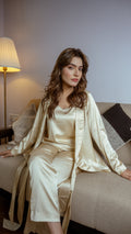 GACIAMI Pearl Satin 3-Piece Robe Loungewear - Front View