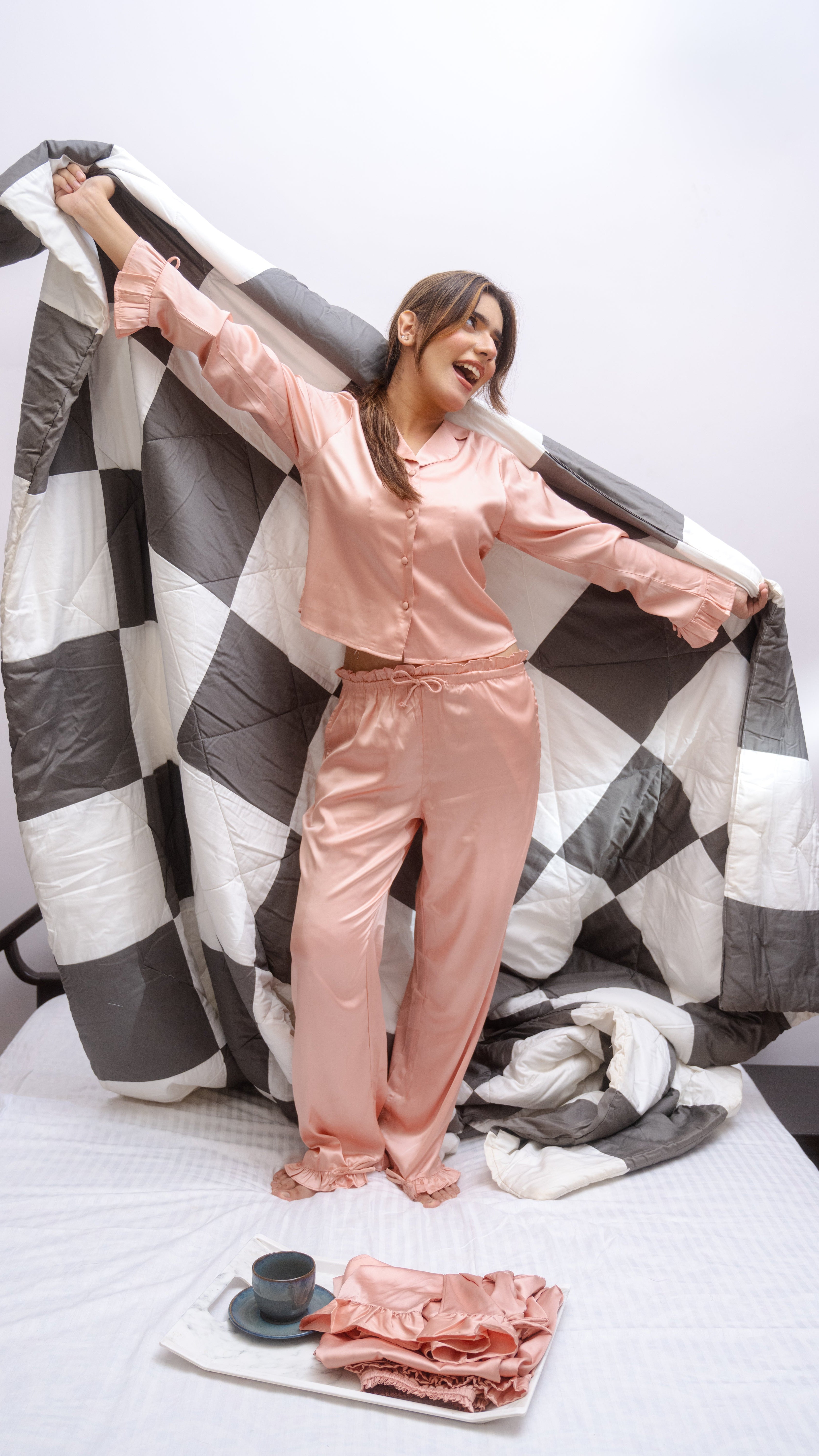 GACIAMI Peach Melba Satin Loungewear - Detail View