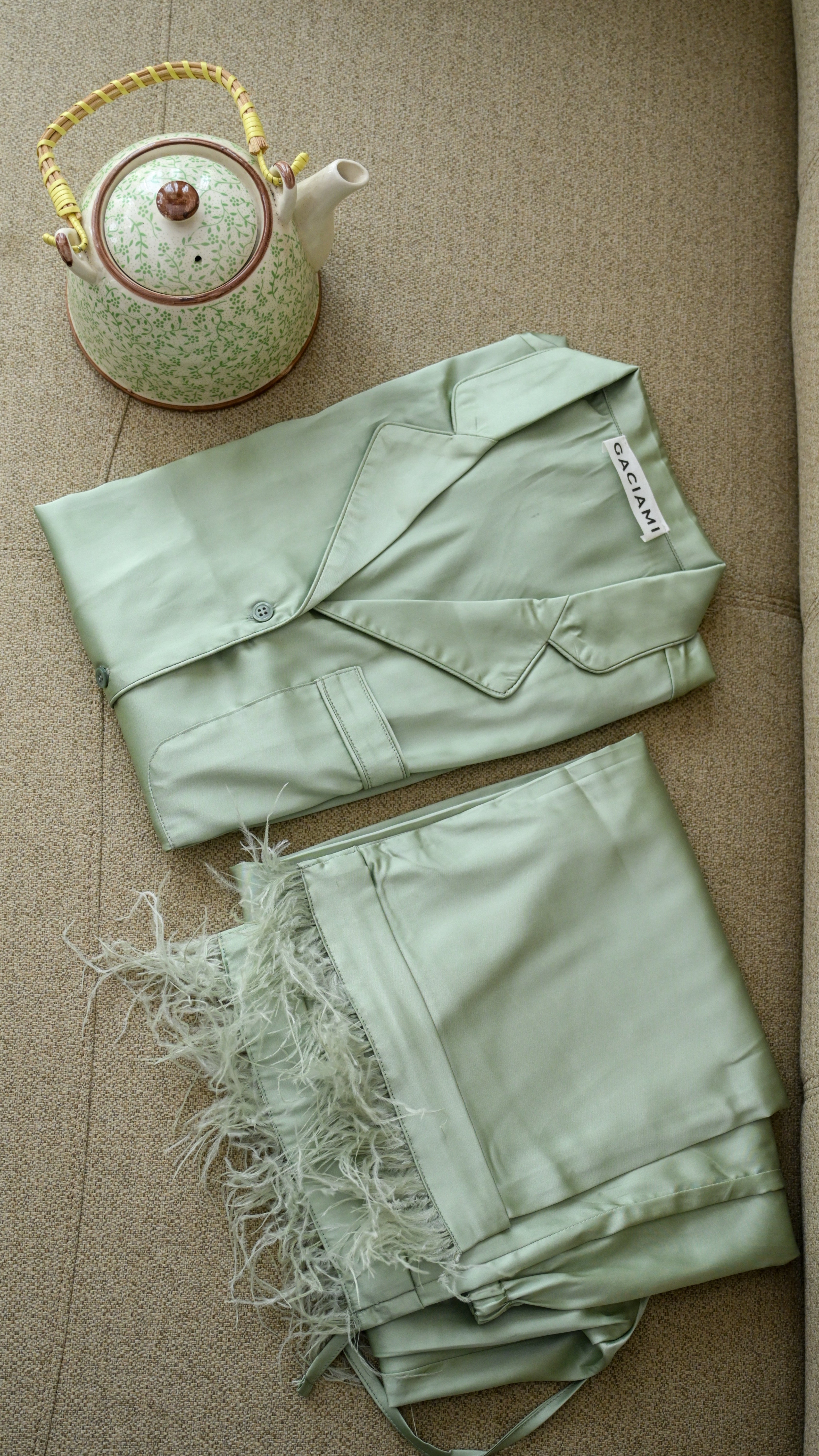 GACIAMI Willow Feather Satin Loungewear - Side View
